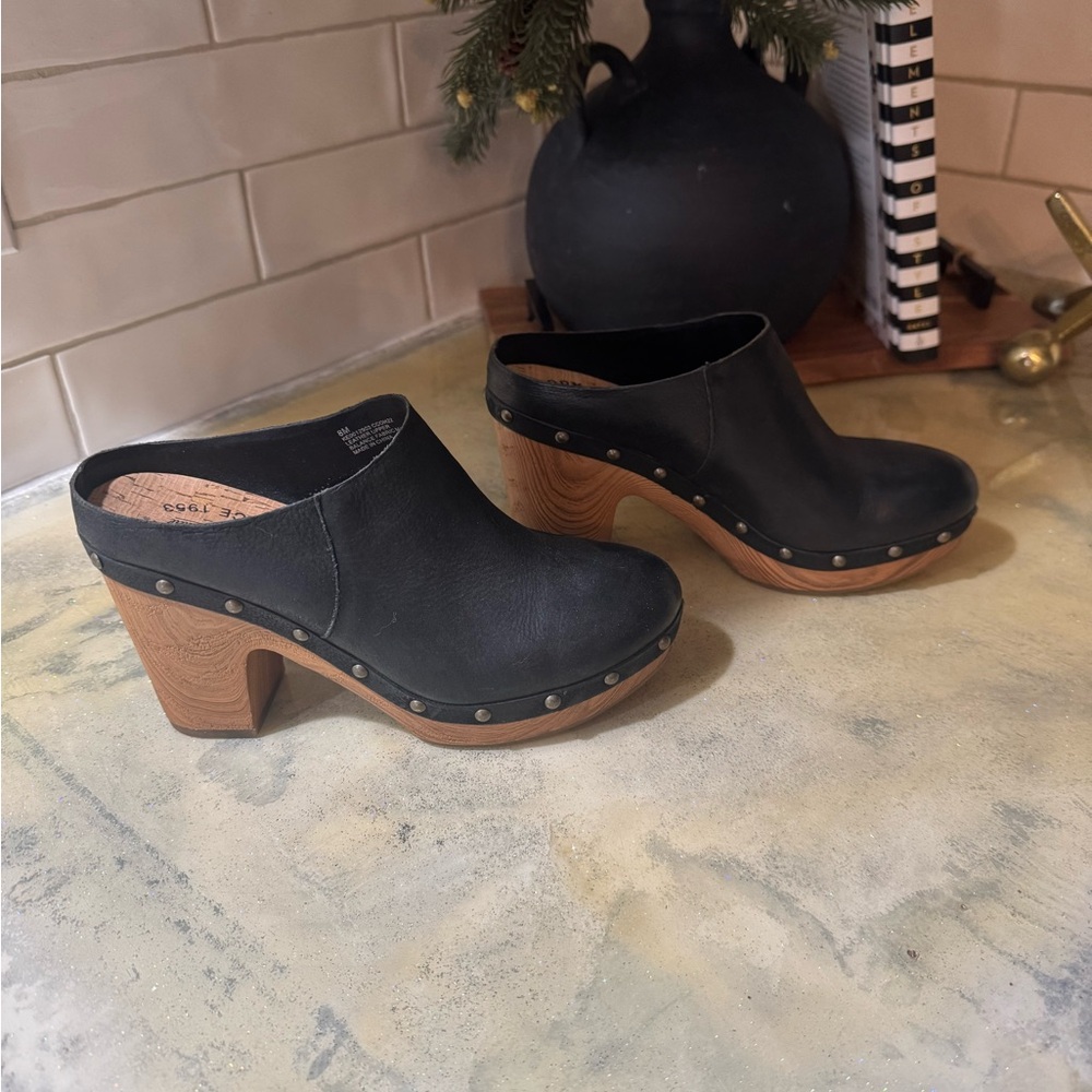 Kork-Ease Black Leather Studded Demi Clogs/Mules 8 - worn once